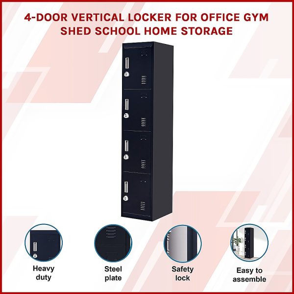 4 Door Locker for Office Gym – Black, 3-Digit Combination Lock