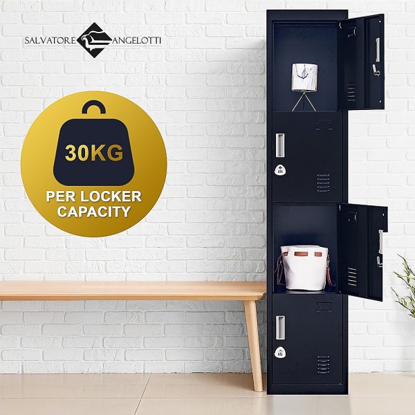 4 Door Locker for Office Gym – Black, 3-Digit Combination Lock