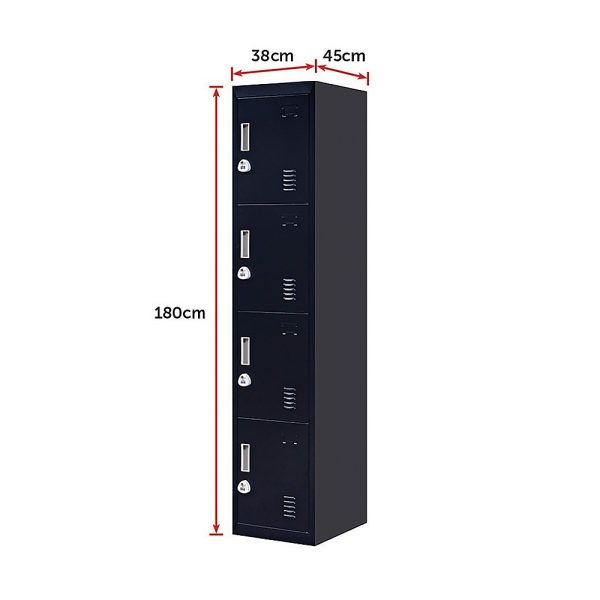 4 Door Locker for Office Gym – Black, 3-Digit Combination Lock