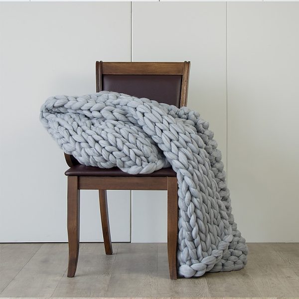 Hand Knitted Chunky Blanket Thick Acrylic Yarn Blanket Home Decor Throw Rug – Grey