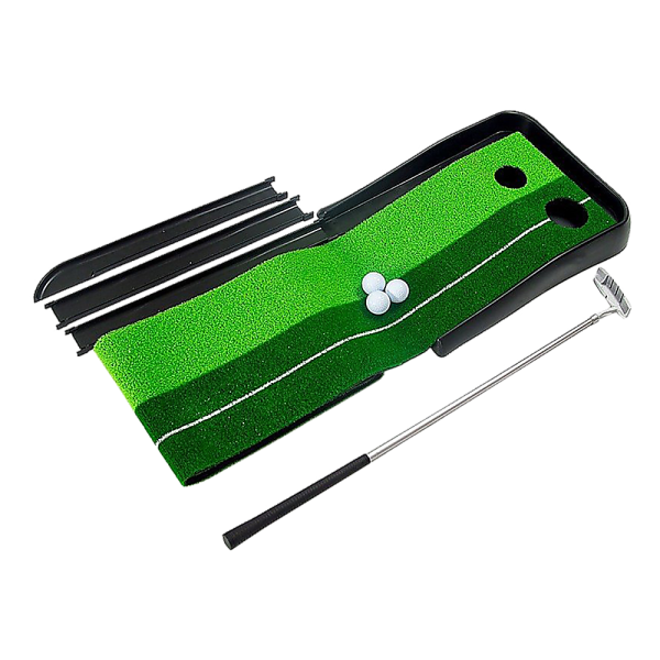 Indoor Practice Putting Green 2.5m Mat Inclined Ball Return Fake Grass 2 Holes