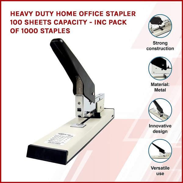 Heavy Duty Home Office Stapler 100 sheets capacity – Inc Pack of 1000 staples