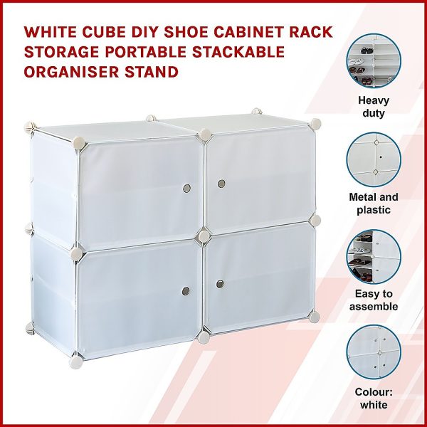 White Cube DIY Shoe Cabinet Rack Storage Portable Stackable Organiser Stand. – 85 x 32 x 65 cm