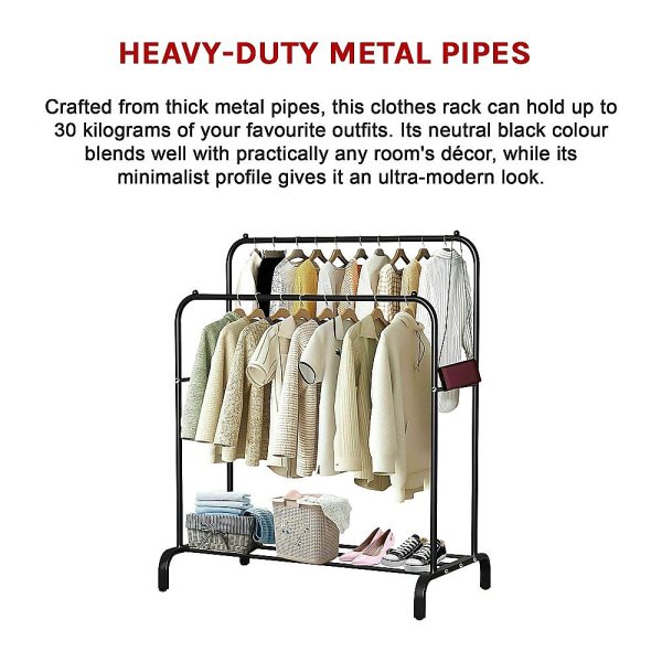 Heavy Metal Double Clothes Rail Hanging Rack Garment Display Stand Storage Shelf