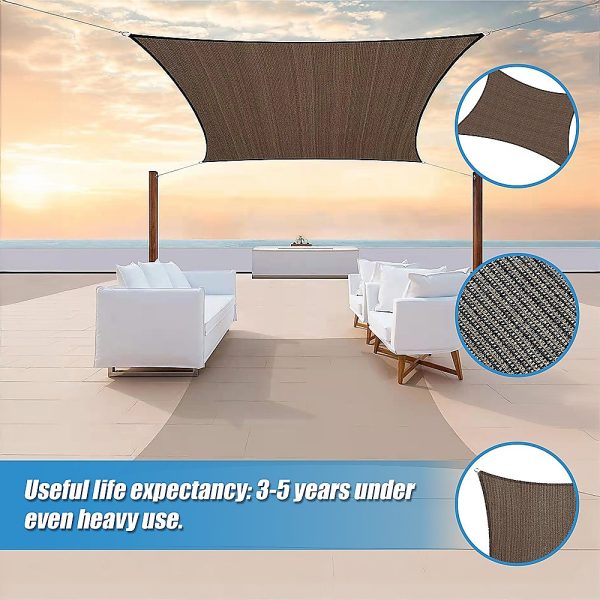 Rectangle Sun Shade Sail Fabric Garden Patio Pool Awning Canopy Cover Coffee