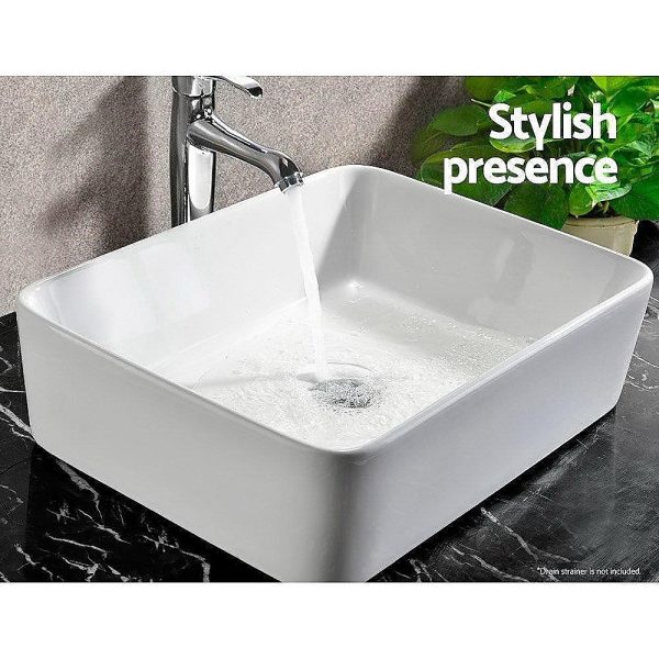 Ceramic Bathroom Basin Vanity Sink Above Counter Top Mount Bowl – Square