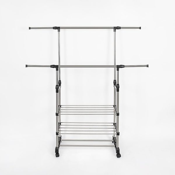 Heavy Duty Commercial Garment Rack Double Bar Rolling Collapsible Clothing Shelf