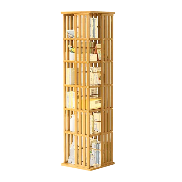 360 Rotating Bookshelf Bamboo Storage Display Rack Shelving in Wood