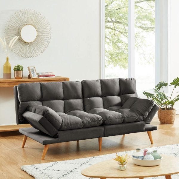 Alexa 3 Seater Velvet Sofa Bed Futon – Charcoal