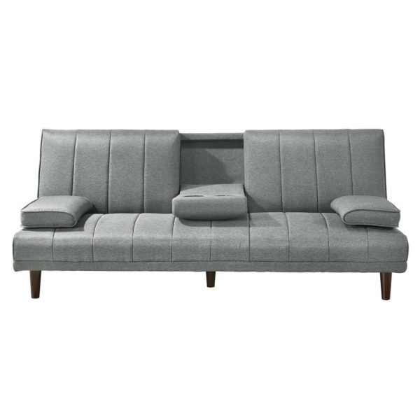 Fabric Sofa Bed with Cup Holder 3 Seater Lounge Couch – Light Grey