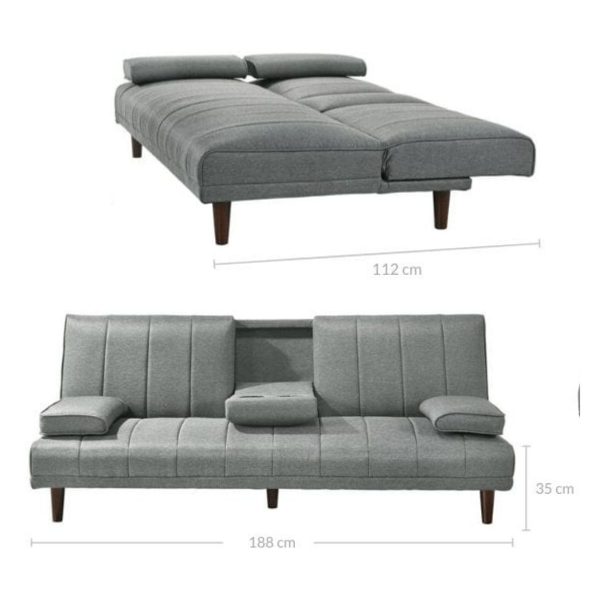 Fabric Sofa Bed with Cup Holder 3 Seater Lounge Couch – Light Grey