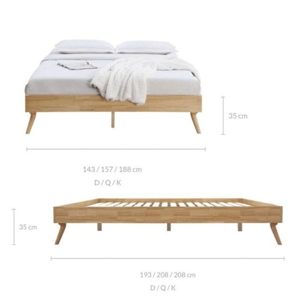 Natural Oak Ensemble Bed Frame Wooden Slat – QUEEN