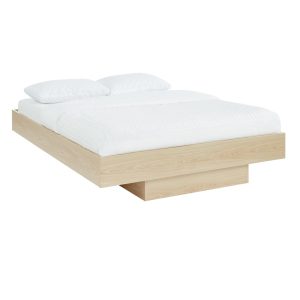 Natural Oak Wood Floating Bed Base Queen