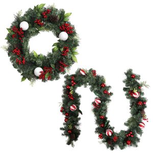 Christmas Garland with Wreath Set Ornaments Xmas Tree Decor