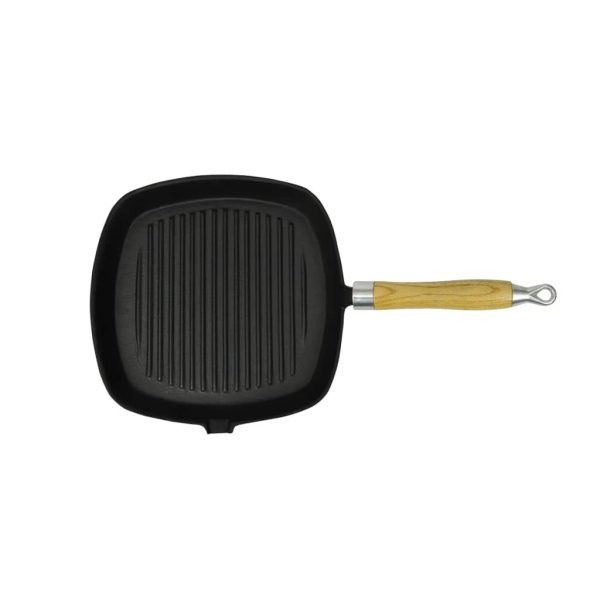 Grill Pan with Wooden Handle Cast Iron 20×20 cm