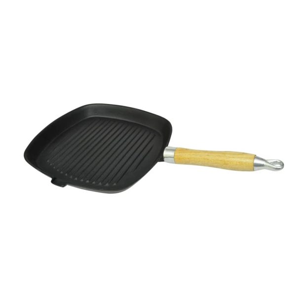 Grill Pan with Wooden Handle Cast Iron 20×20 cm