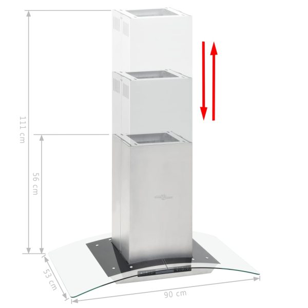 Island Range Hood 90 cm LCD Display Touch Sensor 756 m³/h LED