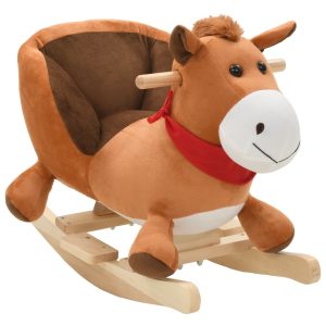 Rocking Animal with Backrest Plush 60x32x50 cm Brown