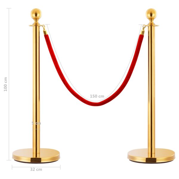 3 Piece VIP Queue Barrier Set Stainless Steel – Gold