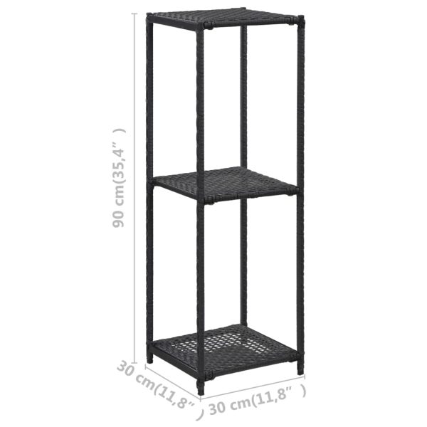 Storage Shelf Black Poly Rattan – 30x30x90 cm