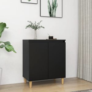 Sideboard with Solid Wood Legs 60x35x70 cm Engineered Wood – Black