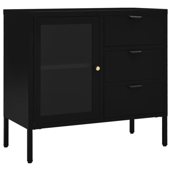 Sideboard Black 75x35x70 cm Steel and Tempered Glass