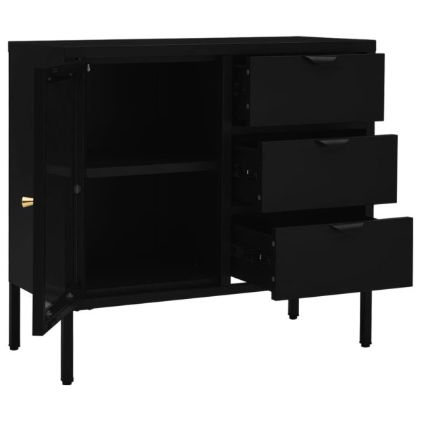 Sideboard Black 75x35x70 cm Steel and Tempered Glass