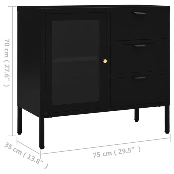 Sideboard Black 75x35x70 cm Steel and Tempered Glass