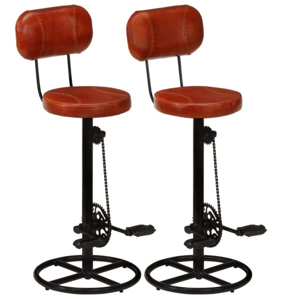 Bar Stools 2 pcs and Real Goat Leather – Black and Brown