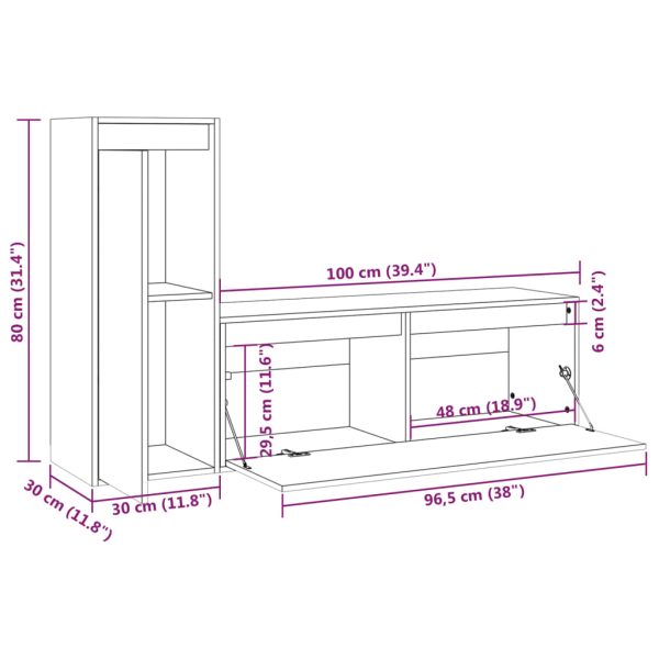 Pemberton TV Cabinets 2 pcs Solid Wood Pine – Brown