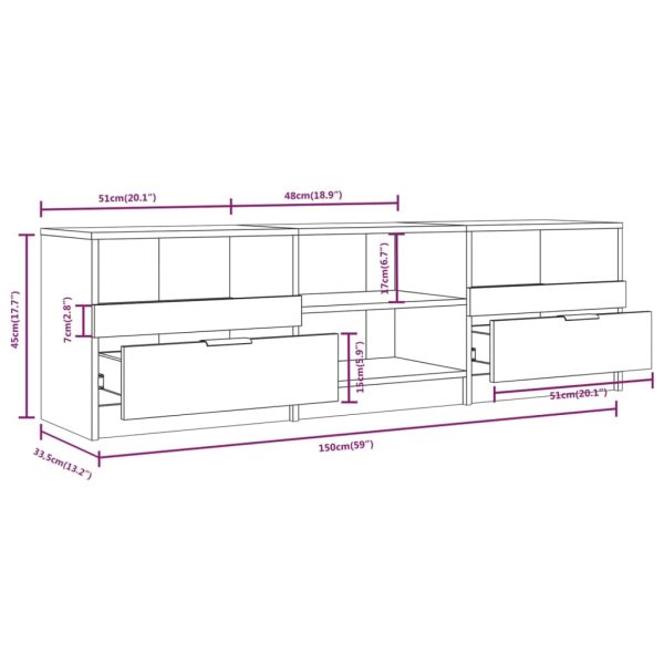 Hetton TV Cabinet 150×33.5×45 cm Engineered Wood – Grey Sonoma