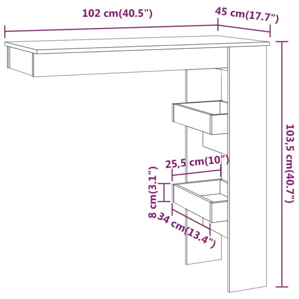 Wall Bar Table 102x45x103.5 cm Engineered Wood – Smoked Oak