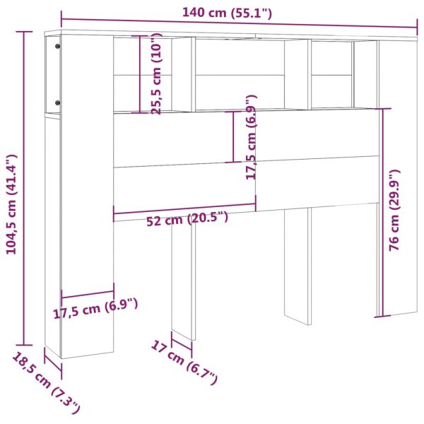 Headboard Cabinet 140×18.5×104.5 cm – Smoked Oak