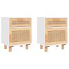 Delano Bedside Cabinets 2 pcs Solid Wood Pine and Natural Rattan – White