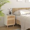 Delano Bedside Cabinets 2 pcs Solid Wood Pine and Natural Rattan – White