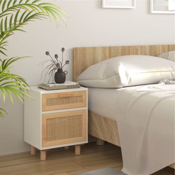 Delano Bedside Cabinets 2 pcs Solid Wood Pine and Natural Rattan – White