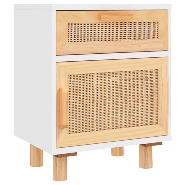 Delano Bedside Cabinets 2 pcs Solid Wood Pine and Natural Rattan – White