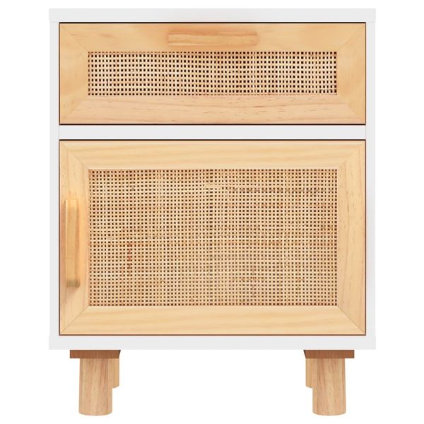 Delano Bedside Cabinets 2 pcs Solid Wood Pine and Natural Rattan – White