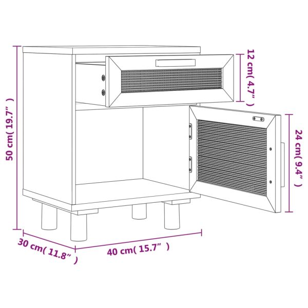 Delano Bedside Cabinets 2 pcs Solid Wood Pine and Natural Rattan – White