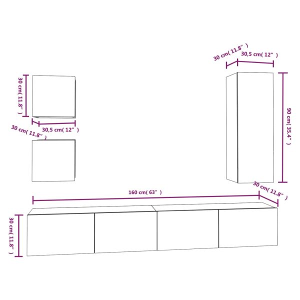 Edgemere 5 Piece TV Cabinet Set Engineered Wood – 80x30x30 cm, White