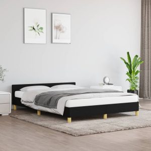 Bed Frame with Headboard Black Fabric