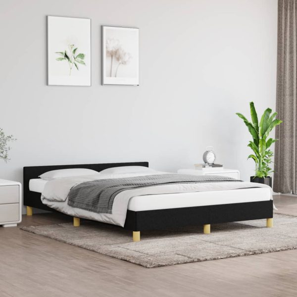 Bed Frame with Headboard Black Fabric – DOUBLE