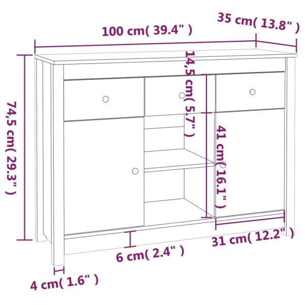 Sideboard 100x35x74.5 cm Solid Wood Pine