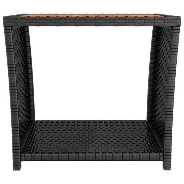 Tea Table with Wooden Top Poly Rattan – Black, Solid Acacia Wood