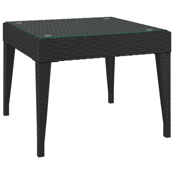 Side Table 50x50x38 cm Poly Rattan and Tempered Glass – Black