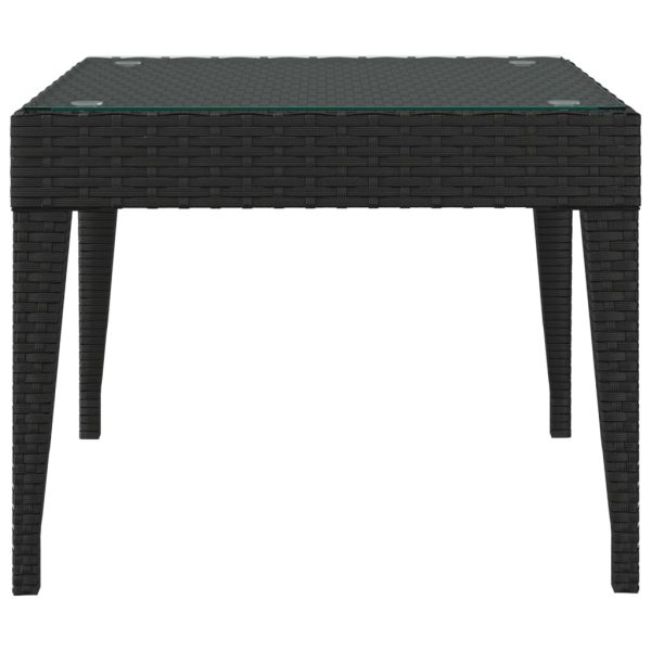 Side Table 50x50x38 cm Poly Rattan and Tempered Glass – Black