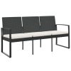 3-Seater Garden Bench with Cushions PP Rattan – Black