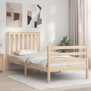 Bed Frame with Headboard 92x187 cm Single Solid Wood