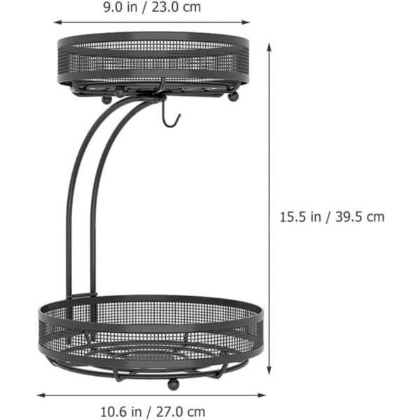 Detachable 2 Tier Countertop Fruit Basket Bowl with Banana Hook (Black) GO-FB-100-JTM