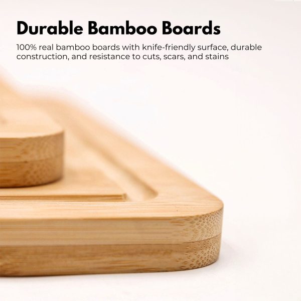 3 Pieces Bamboo Chopping Board with Stand Set Kitchen Cutting Wooden